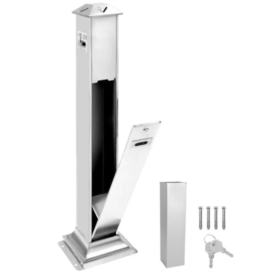 

Уличный мусорный бак из нержавеющей стали с держателем для золы и замком на ключ, 47.24, цельнометаллический, устойчивый к ржавчине и огню, серебристый, идеальный для утилизации отходов