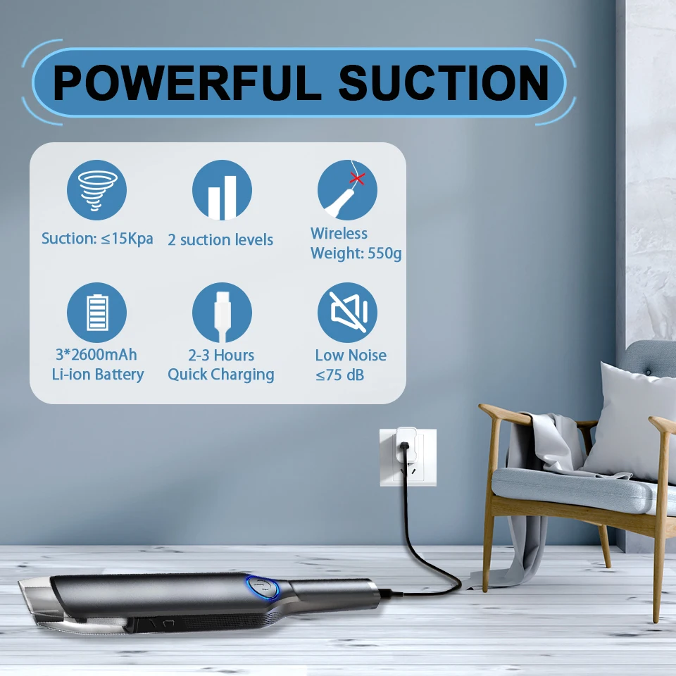 aspiradorada inalambrica 15000PA Car Vacuum Cleaner Handheld Auto Vacuum Home & Car Dual Use USB Charging Home Desk Wireless