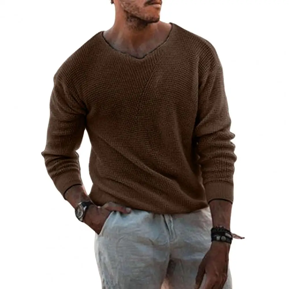 

Fall Men Sweater Knitted Stretchy Loose High Elasticity Long Sleeves V Neck Pullover Sweater