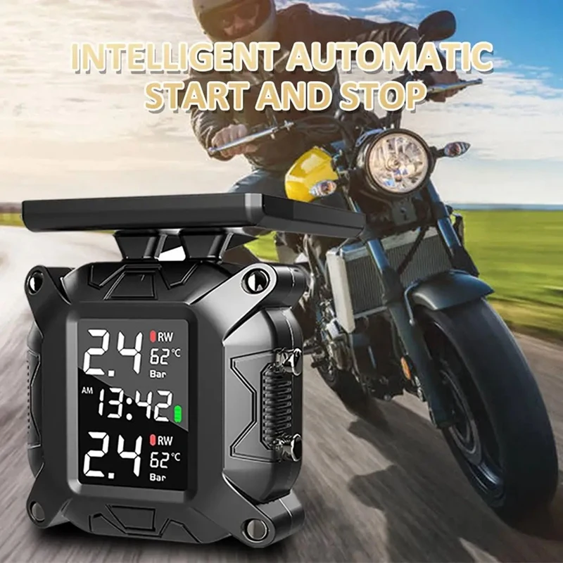 Motorcycle TPMS Solar Power Tire Pressure Monitor Real Time Tire Pressure Monitoring System Temperature Sensor Easy To Use