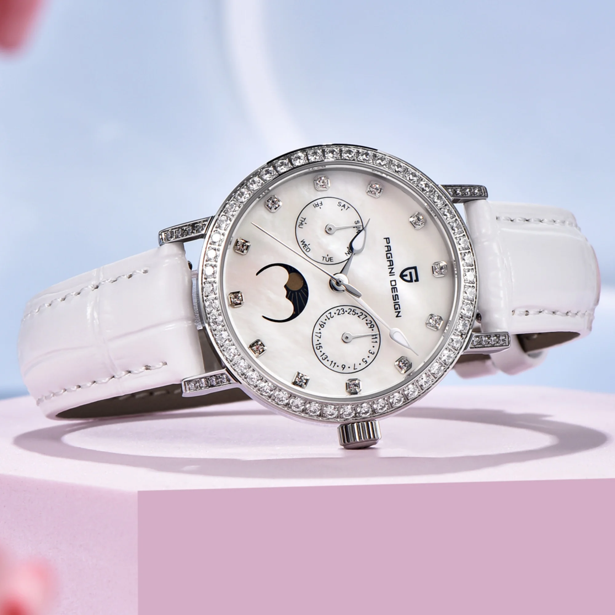 PAGANI DESIGN جديد 2025 ساعات كوارتز نسائية VX3HA الياقوت الكريستال الفولاذ المقاوم للصدأ مقاوم للماء 100 متر التقويم Reloj