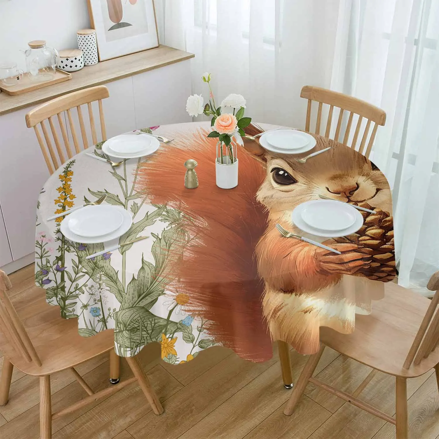 Autumn Herbs Squirrel Waterproof Tablecloth Wedding Holiday Table Cloth Dining Table Cover Tea Table Cloth