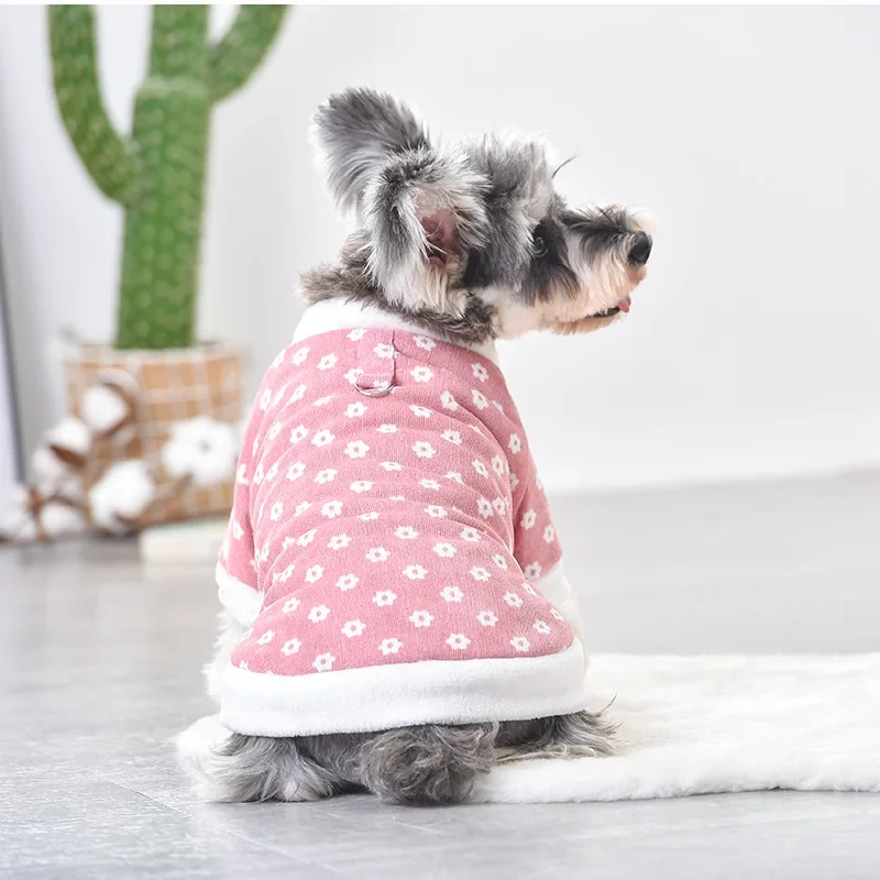 Thickened Winter Dog Cotton Jacket, Small Flower Lantern Core Velvet Jacket, Pet Clothing, Teddy Small Dog Clothing