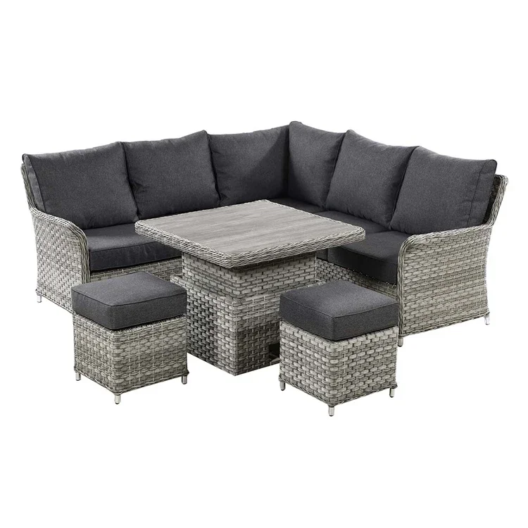 Custom Luxury Outdoor Dining Set Modern PE Rattan Patio Corner Sofa with Adjustable Table for Hotels and Courtyards