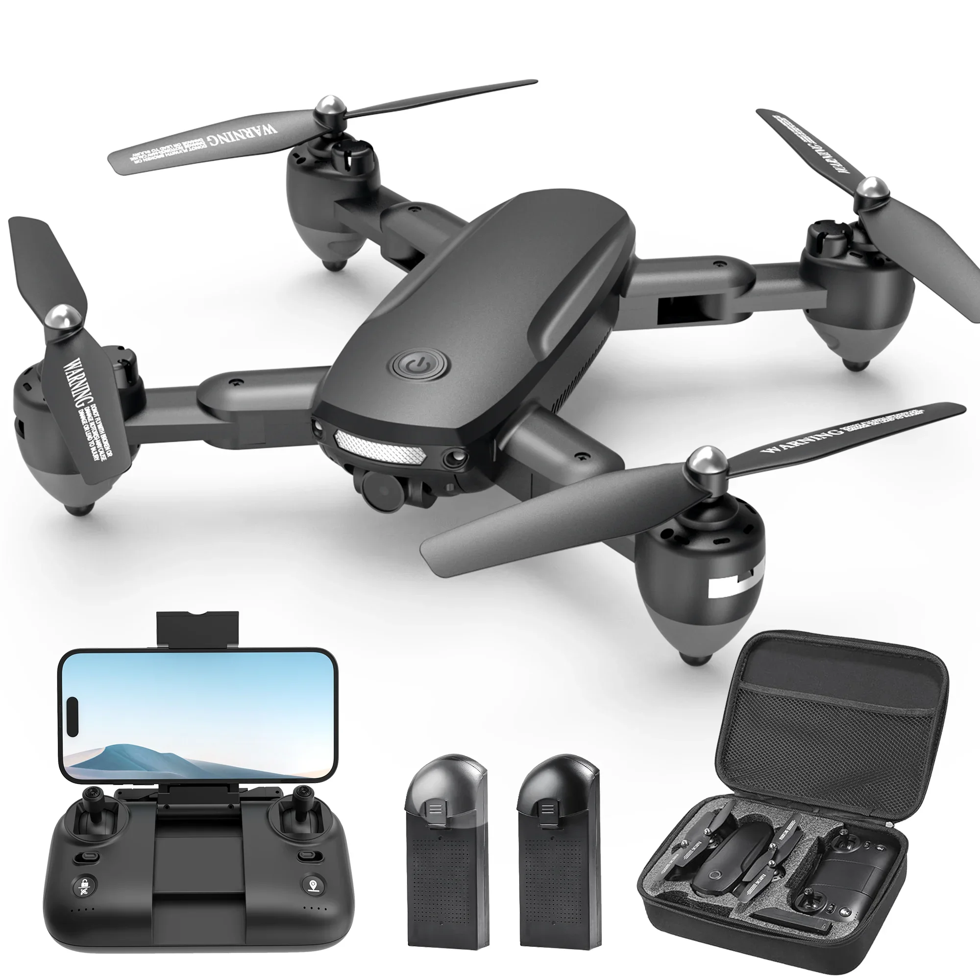 WeFone JY01 GPS Drone, Foldable, 4K Camera, Optical Flow, One-Key Takeoff/Landing, 2 Batteries, Gift for Kids, Black,C0.