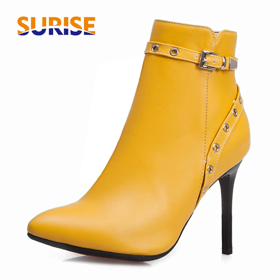 Winter Fall Women Rivet Eyelet Ankle Boots Red Black High Stiletto Heels Party Office Lady Pointed Toe Zipper Buckle Short Boots