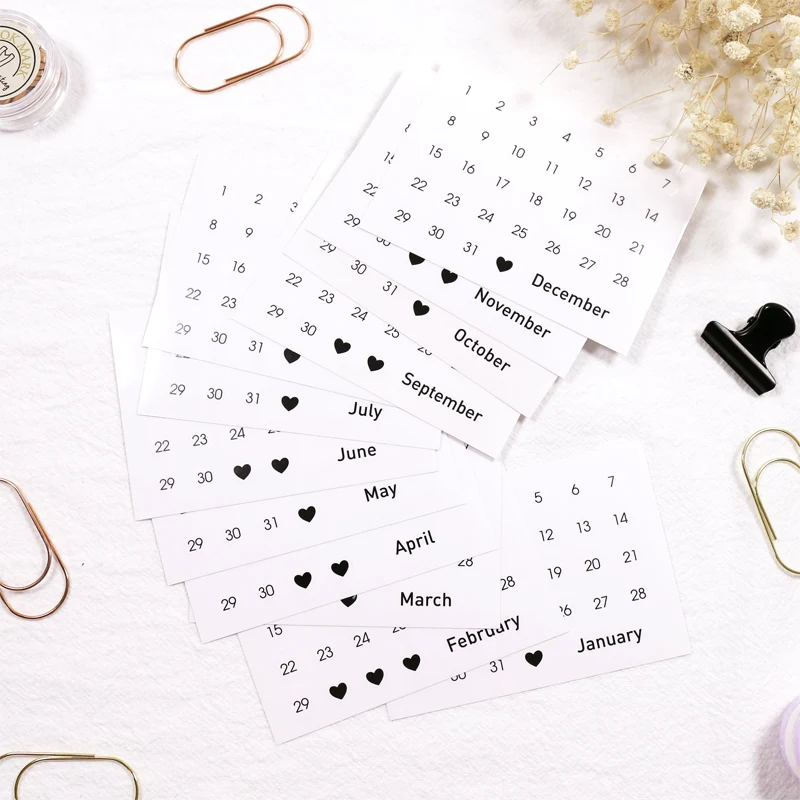 Transparent 12 Sheets Round Diary Date Label Stickers Planner Stickers for Full Year Weekly Monthly Schedule Index Stationery