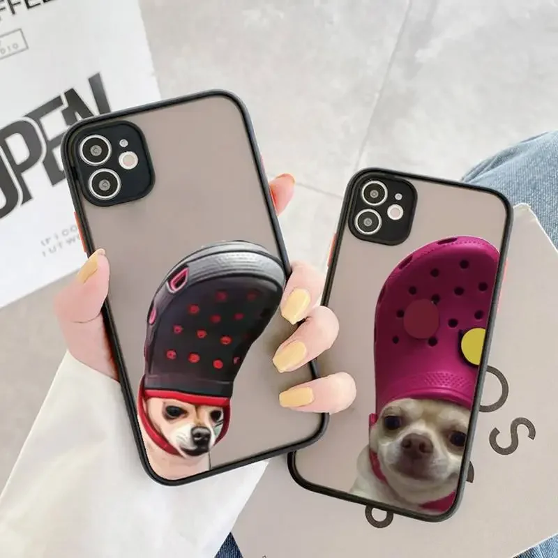 Creative Dog with Shoes Phone Case matte transparent For iphone 14 11 12 13 plus mini pro max cover