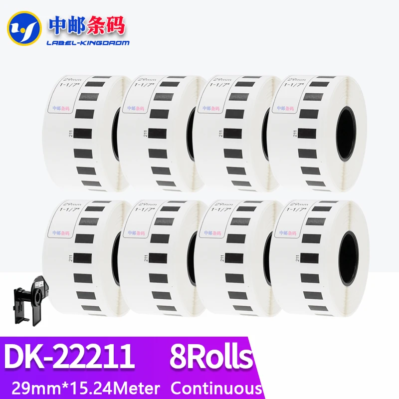 8Rolls Generic DK-22211 Label 29mm*15.24M Continuous Compatible for Brother QL-570/700/800/1060/1100 Label Printer  DK-2211