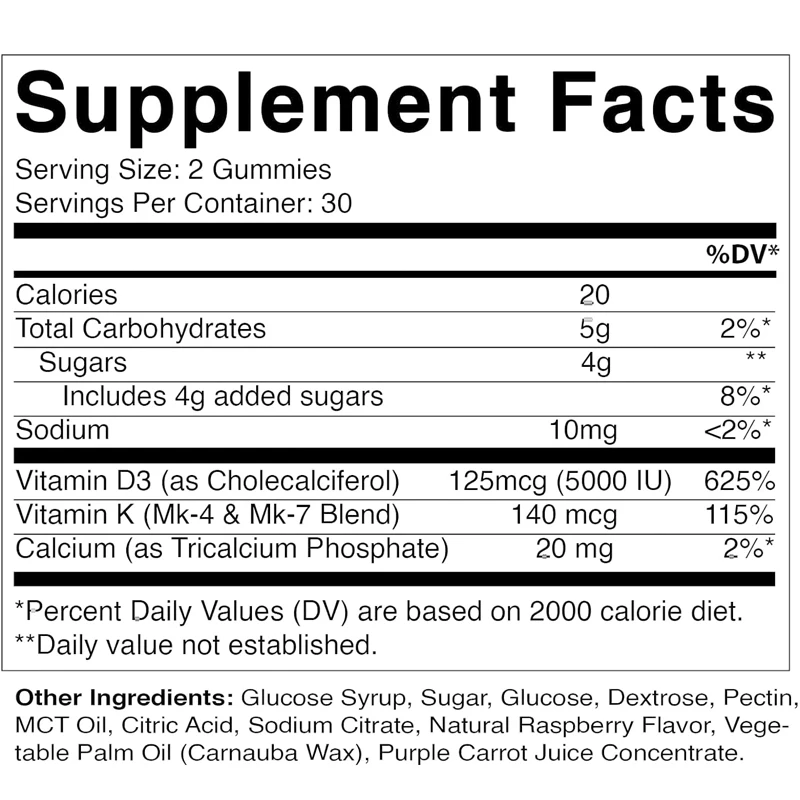 Vitamin D3 K2 gummies -60 capsules - Supports healthy bone, heart,and calcium absorption and immune health - Non GMO,gluten free