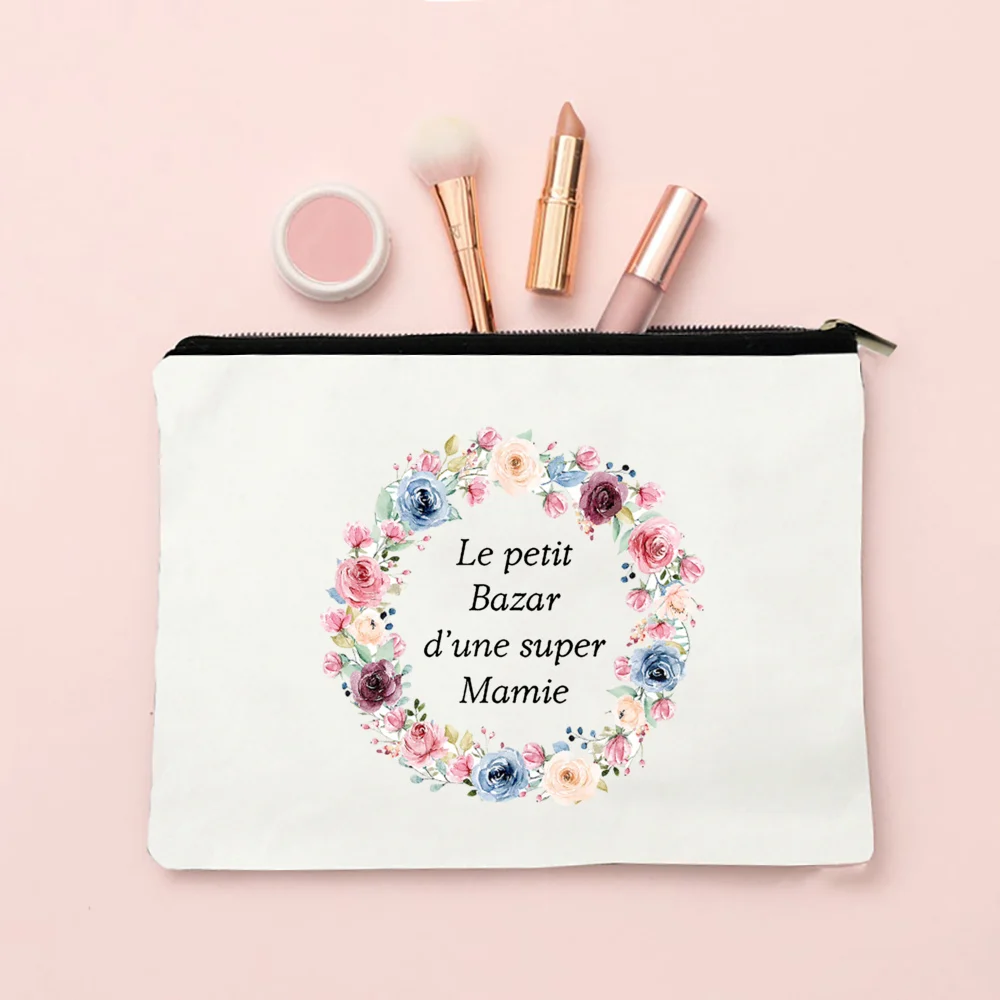 Super Mamie-bolsas de maquillaje con estampado francés para mujer, estuche de cosméticos, organizador de artículos de tocador de viaje, bolsas de