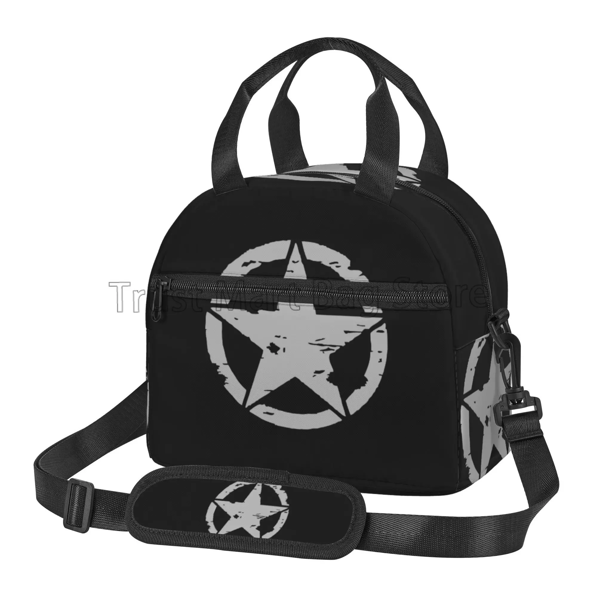 Military Tactical Star Insulated Lunch Bag Reusable Lunch Box with Shoulder Strap Thermal Cooler Tote for School Work Picnic