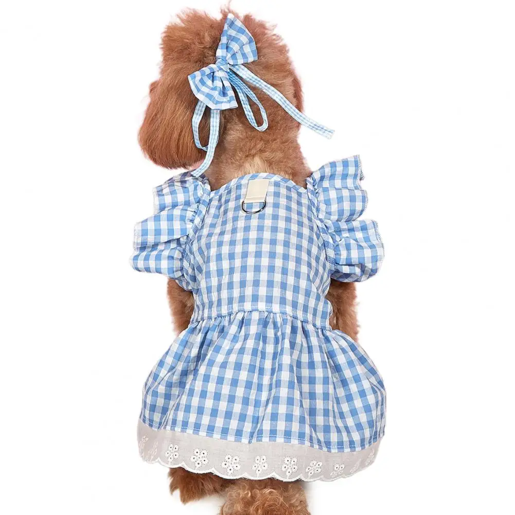 Summer Dog Clothes  Lovely Lace Hem Cute Outfit  Pet Plaid Dress Summer Cat Clothes Puppy Costume