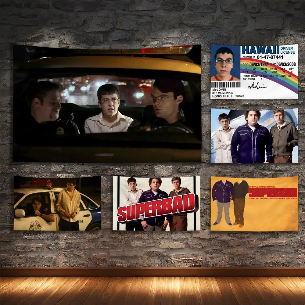 

S-superbad M-McLovin Funny Tapestry House Bedroom Living Bar Garden Microfiber Decoration Background Art Custom Banner