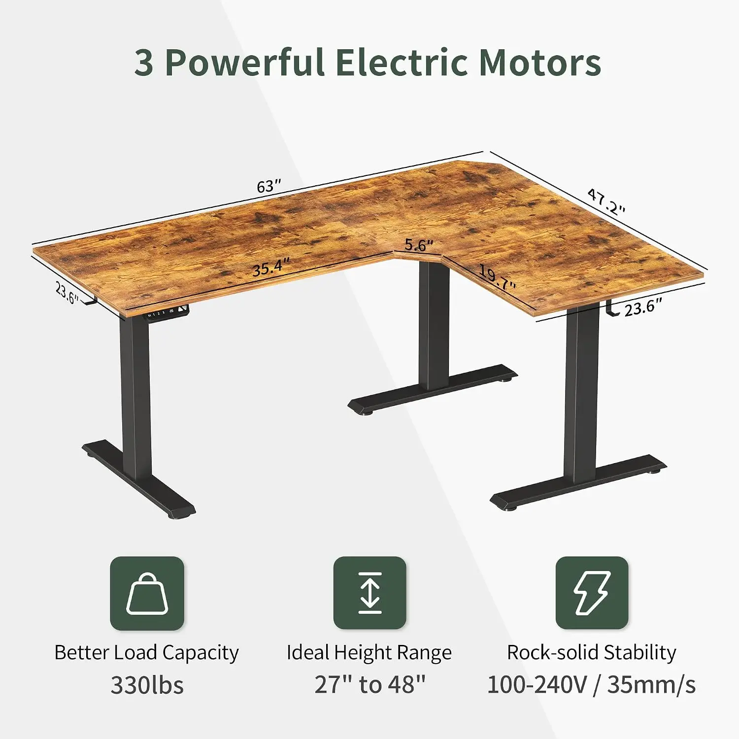 L Shaped Electric Standing Desk Triple Motor Adjustable Height Corner Gaming Desk With Splice Board 63