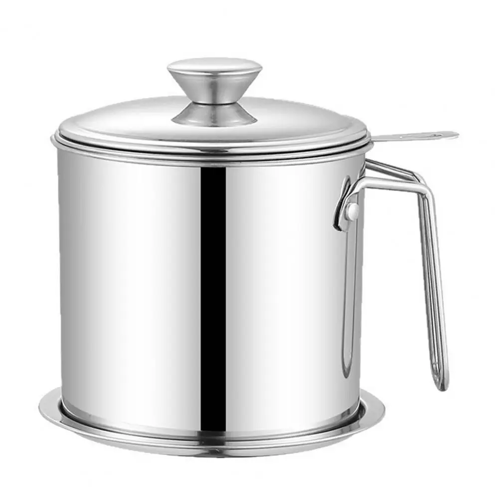1.4/1.8L Stainless Steel Oil Filter Container with Fine Mesh Kitchen Oil Jug for Frying Cooking Heat-Resistant Oil Can