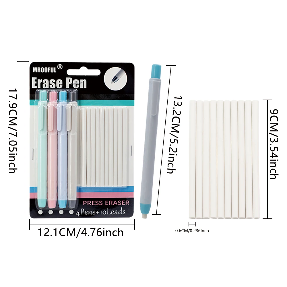 Creative Pen Shape Press Type Pencils Eraser and Replaceable 10 Core, Sketching Writing Supplies Office Stationery Accessories