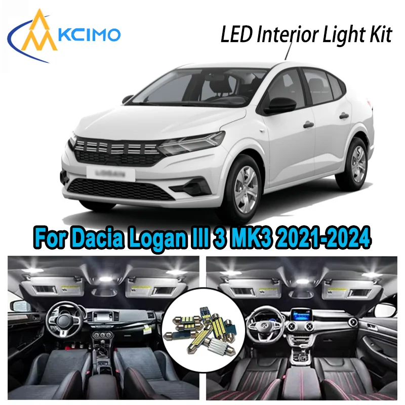

For Dacia Logan III 3 MK3 2021 2022 2023 2024 Premium Bright LED Interior Dome Map Trunk Light Kit Car Led Lamps Canbus No Error