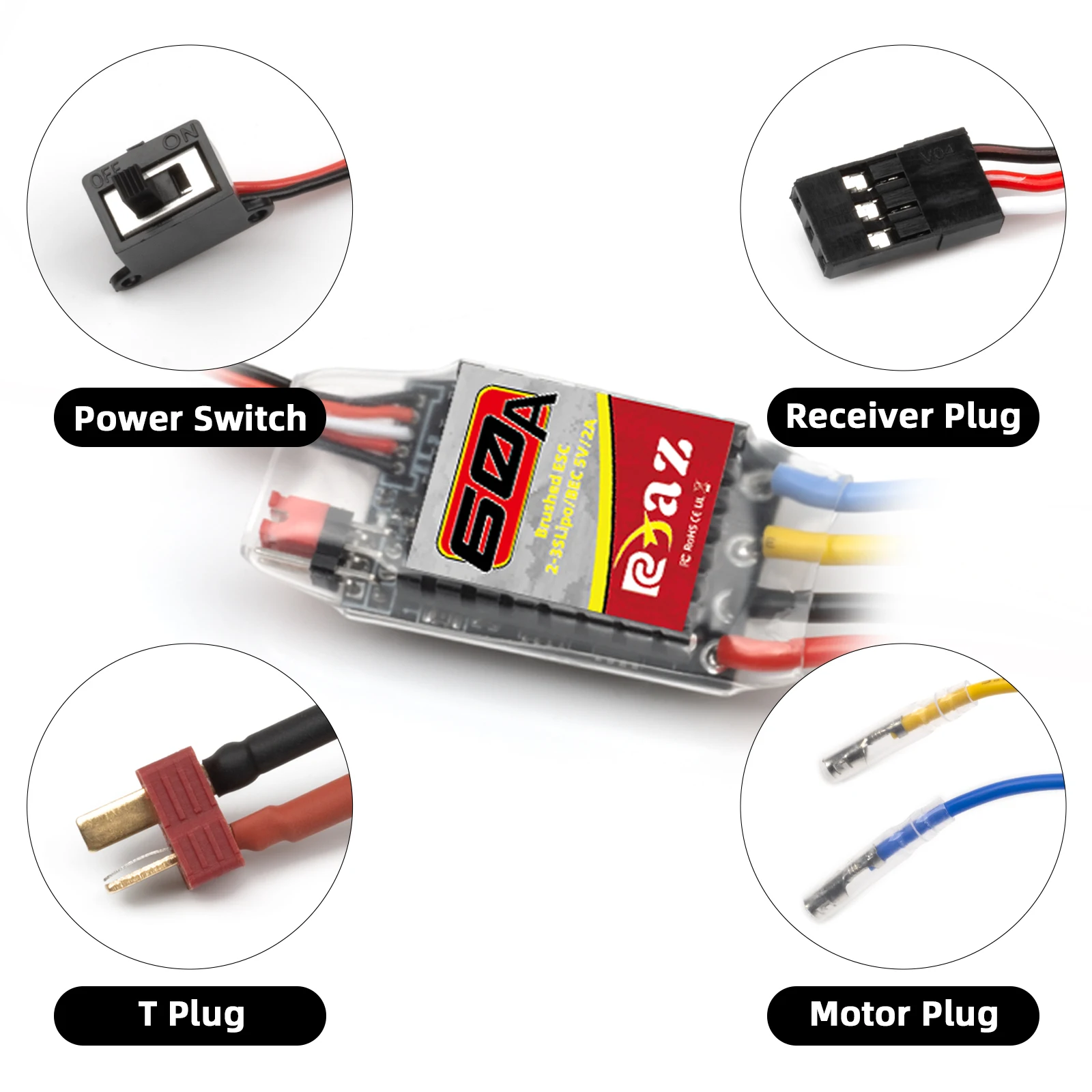 RCXAZ 60A geborstelde elektronische snelheidsregelaar is geschikt voor RC klimauto's Axiale SCX10 RC Auto/Boot Tamiya Traxxas TRX4