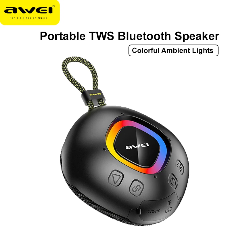 

Awei KA6 Mini Wireless Powerful Bluetooth Speaker TWS Bluetooth 5.3 Sound Box HIFI RGB Light Loudspeaker Support TF Card