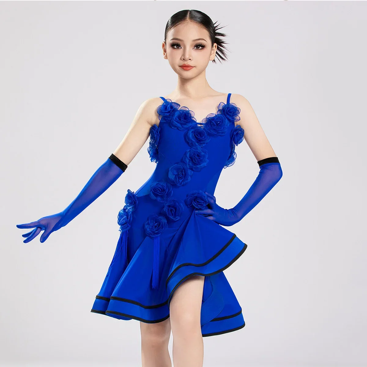 Children Flower Backless Latin Dance Dress for Kids Girls Table Performance Competition Dancewear Grading Blackpool Costumes