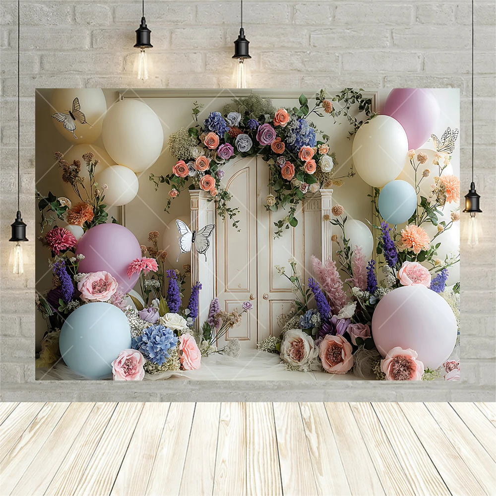 Flower Butterfly Balloon Backgrounds Custom Kids Adults Portrait Photocall Decor Banner Wedding Arch Door Photography Backdrops