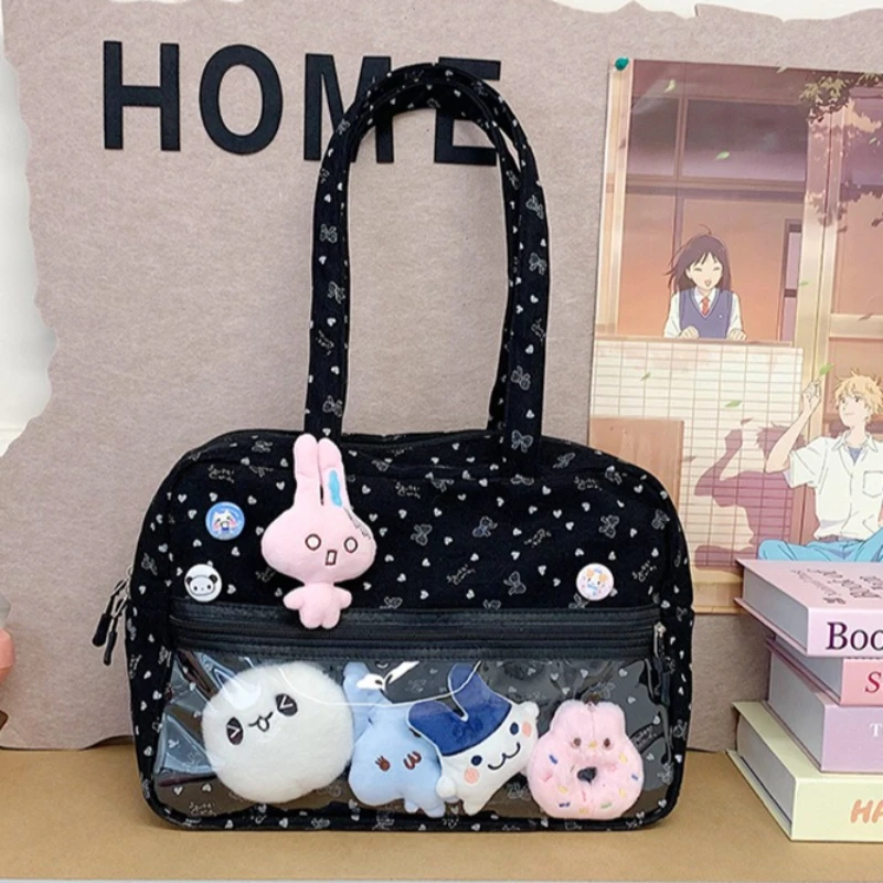 موضة أنيمي مقبض علوي حقيبة لطيف البولكا نقطة قماش حقيبة كتف سعة كبيرة حمل مريحة ومتعددة الاستخدامات الملمس Ita حقيبة