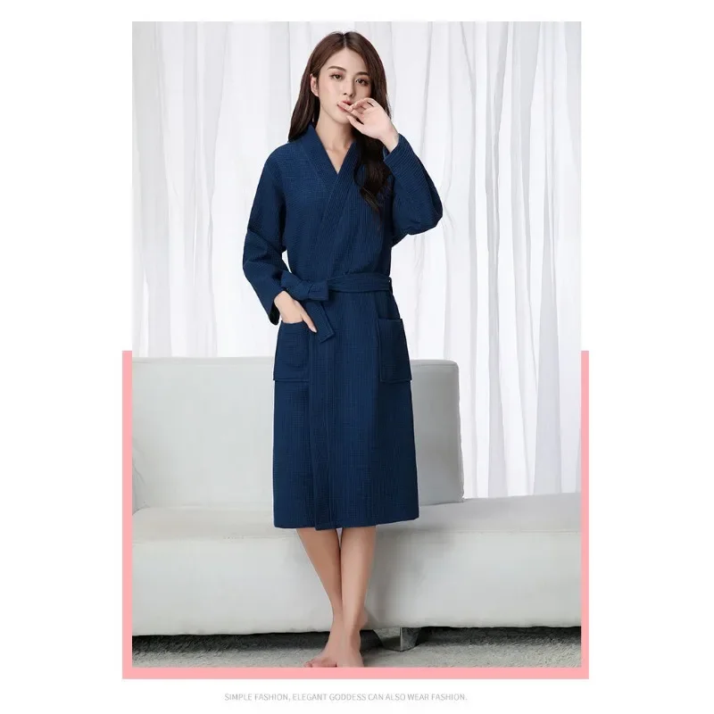 Loungewear Comfort Cotton Autumn and Winter Waffle Bathrobe Short Style Quarter Sleeve Absorb Water Ventilate Night Gown Unisex