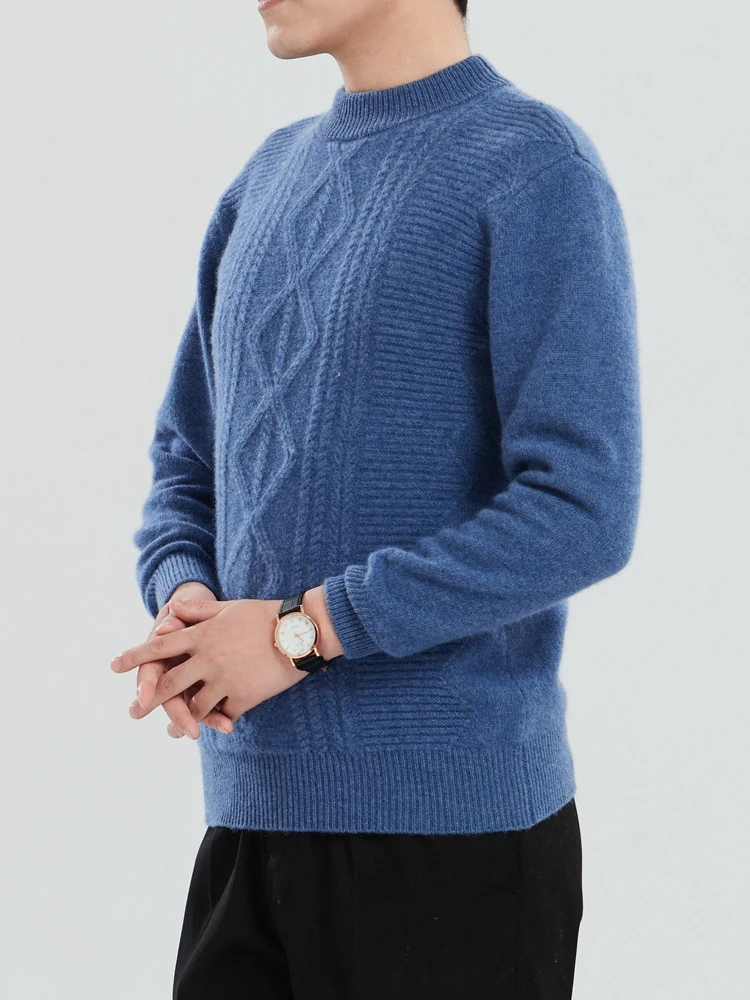 Merino 100% Wool Men's Half High Neck Pullover Thickened Autumn Winter Base Sweater Knitted Cashmere Sweater