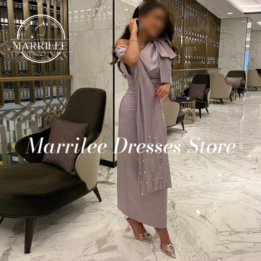 

Marrilee One Shoulder Crystal Ankle Length Watteau Train Zipper Back Solid Color High quality Elegant Luxury Evening Dress 2024