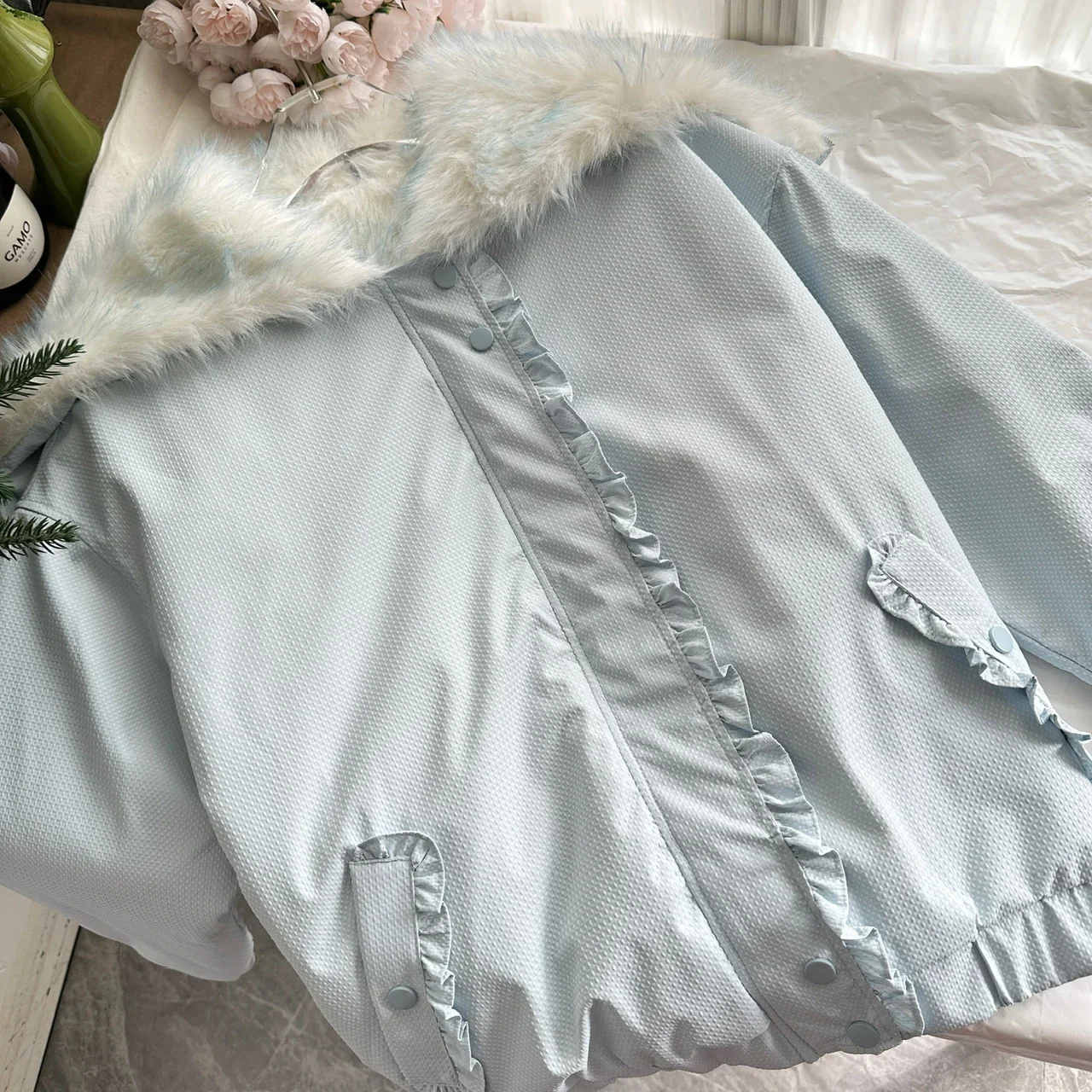 Jesienno-zimowy japoński uroczy dwustronny płaszcz damski z kocimi uszkami, futrzanym kołnierzem, zapinany na zamek, luźny płaszcz w stylu Y2K z lat 2000, kawaii.