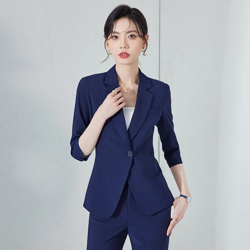 

Half Sleeve Formal Pantsuits with Pants and Jackets Coat Spring Summer Professional Office Work Wear OL Styles Business Outfits