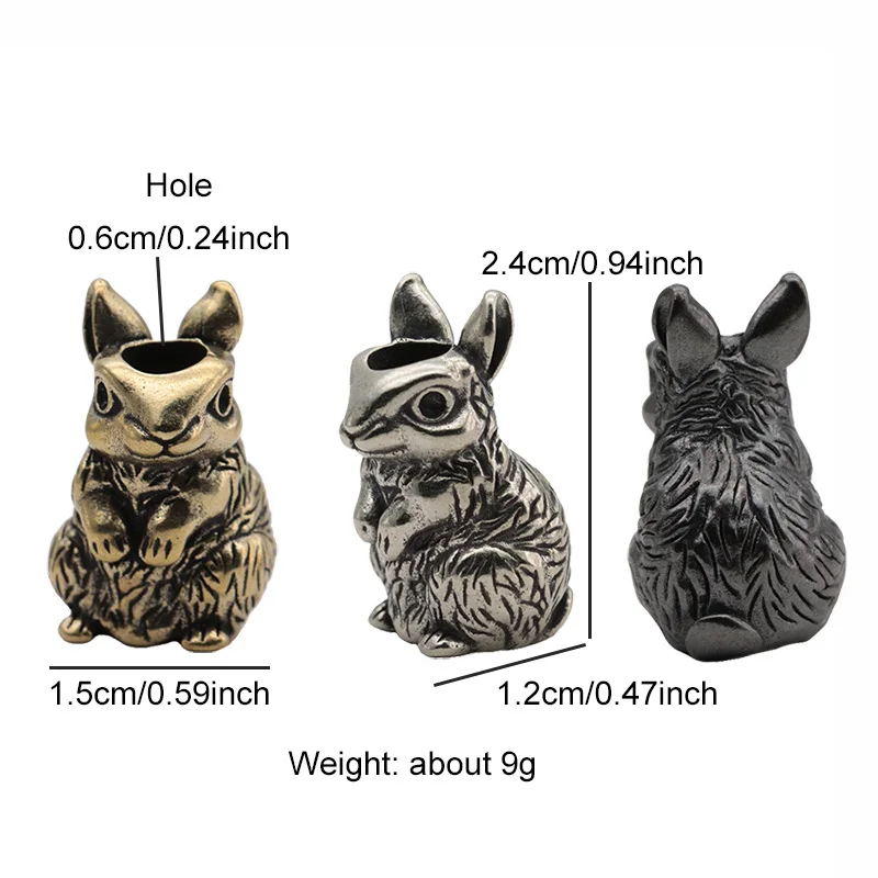 Animal Rabbit Figurines Brass Knife Bead Outdoor EDC Tool Umbrella Rope Woven Lanyard Hangings DIY Paracord Bracelet Accessories
