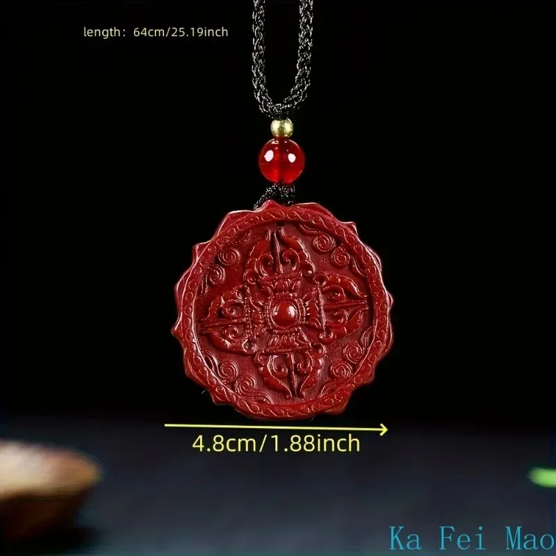 Natural Genuine Cinnabar Red Round Lotus Pendant Hand-carved Double-sided Amulet Casual Men and Women Jewelry Jewelry Necklace