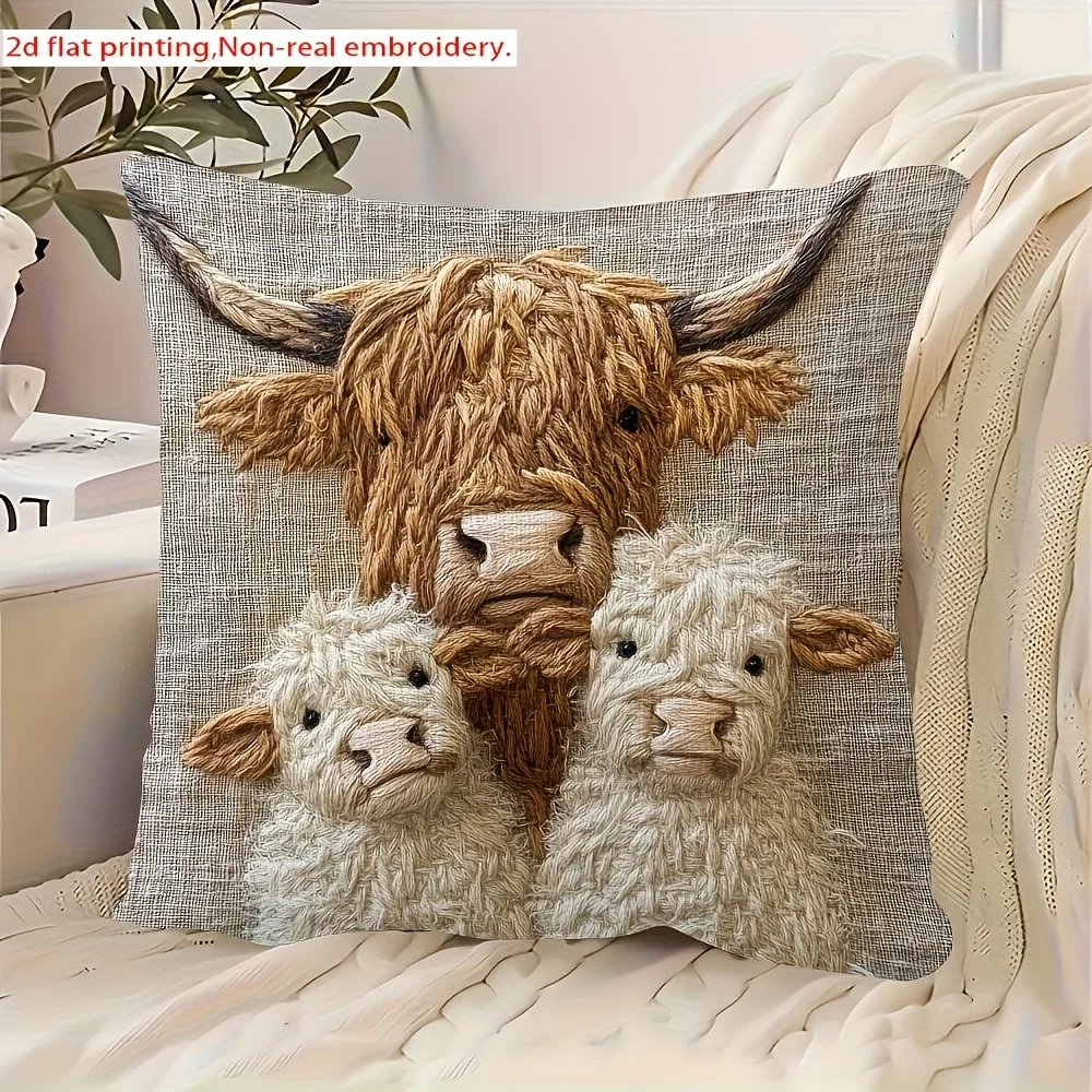Highland cow pattern decorative cushion set soft polyester farmhouse style living room bedroom sofa bed without pillow core