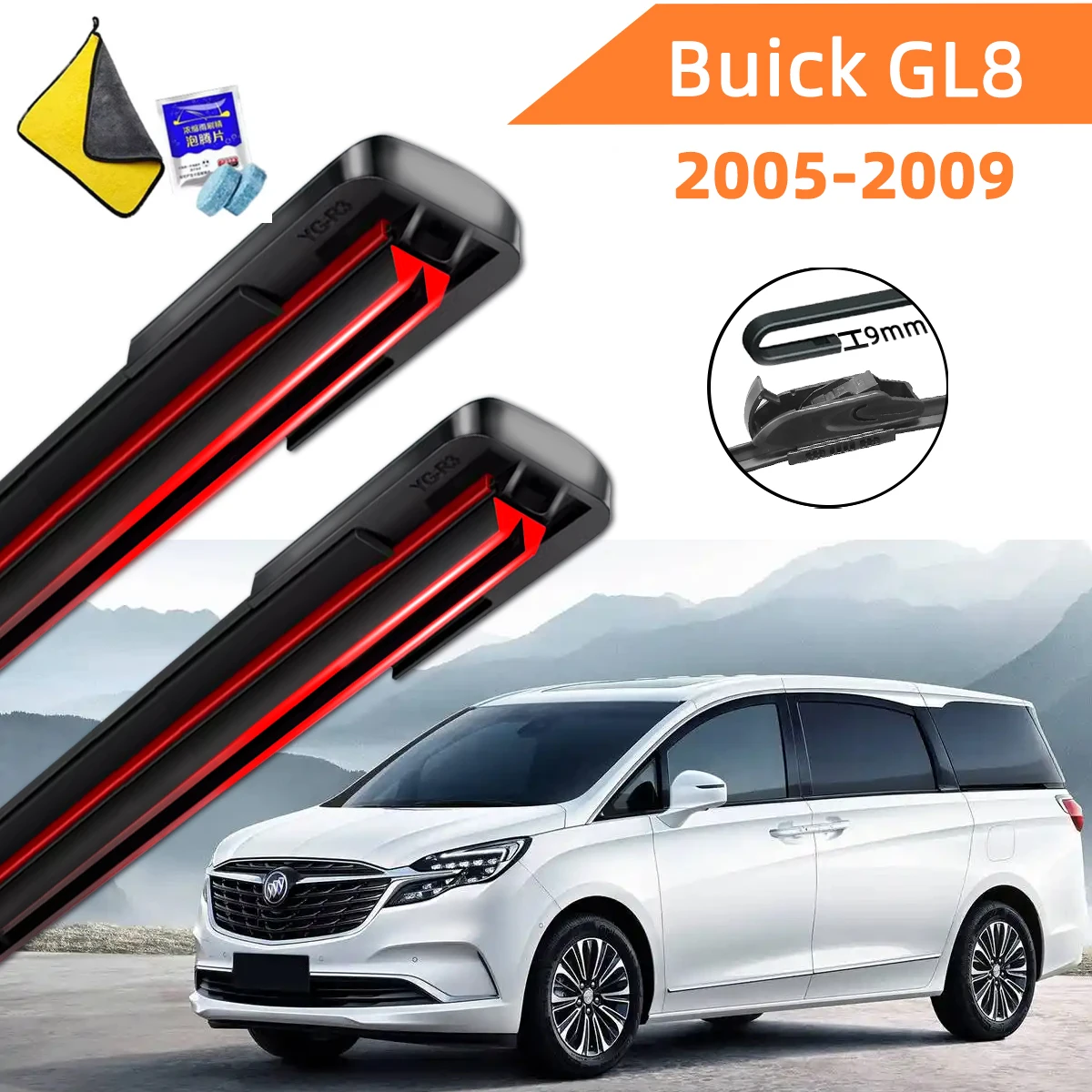 

Double Rubber Car Wipers for Buick GL8 2005-2009 Front Blade Brushes Cutter Automobiles Accessorie Wiper Windscreen Wear Wiper