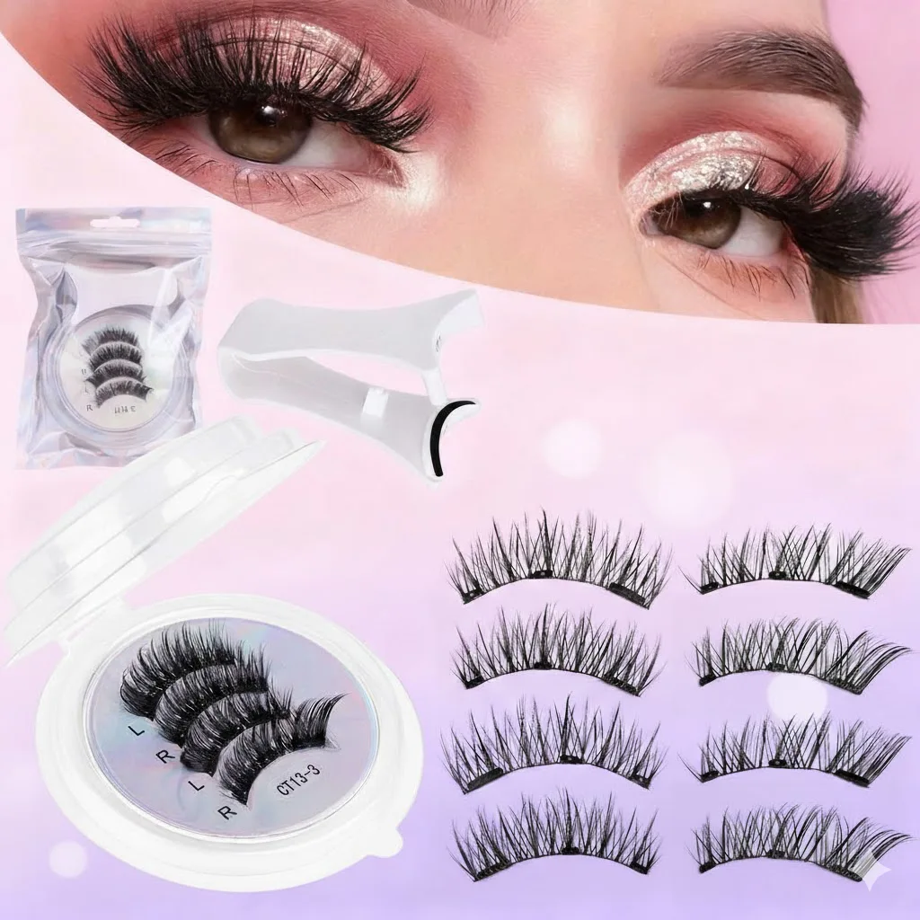 2 Paar Fox Eye Magnetische Wimpern Set mit Pinzette, Dicke Flauschige Geflügelte Künstliche Wimpern, Wiederverwendbar, Starker Halt, Magnetischer Eyeliner-Frei, 7D