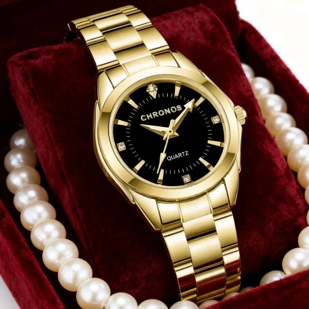 Luxury New Women's Watch Fashionable Stainless Steel Rhinestone Gold Minimalist Girl Clock Quartz Dress Wrist Watches for Ladies