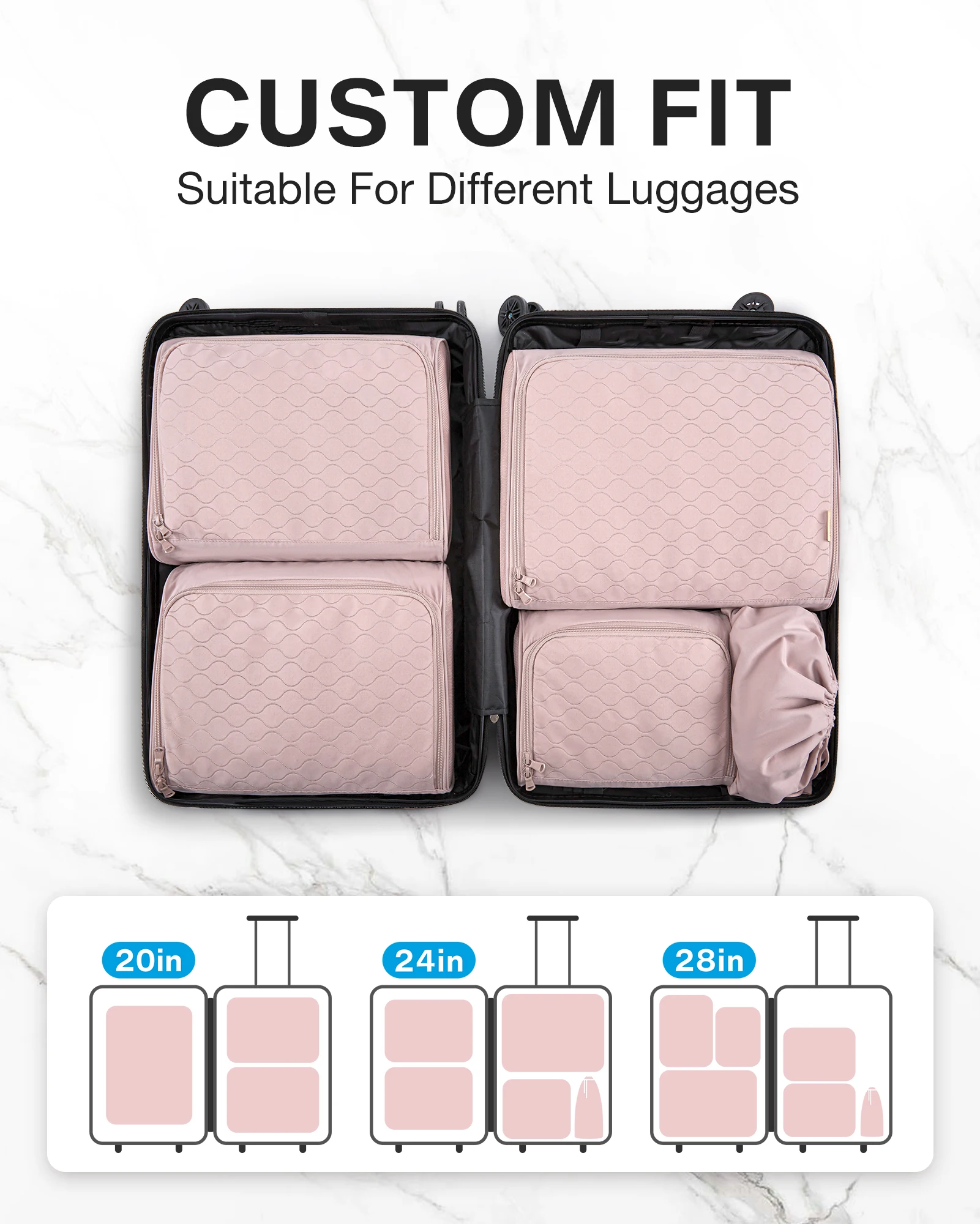 BAGSMART 6 Pcs Lightweight Travel Packing Cubes Hanging Suitcase Organizer Packing Bags Set Foldable Women Luggage Organizers