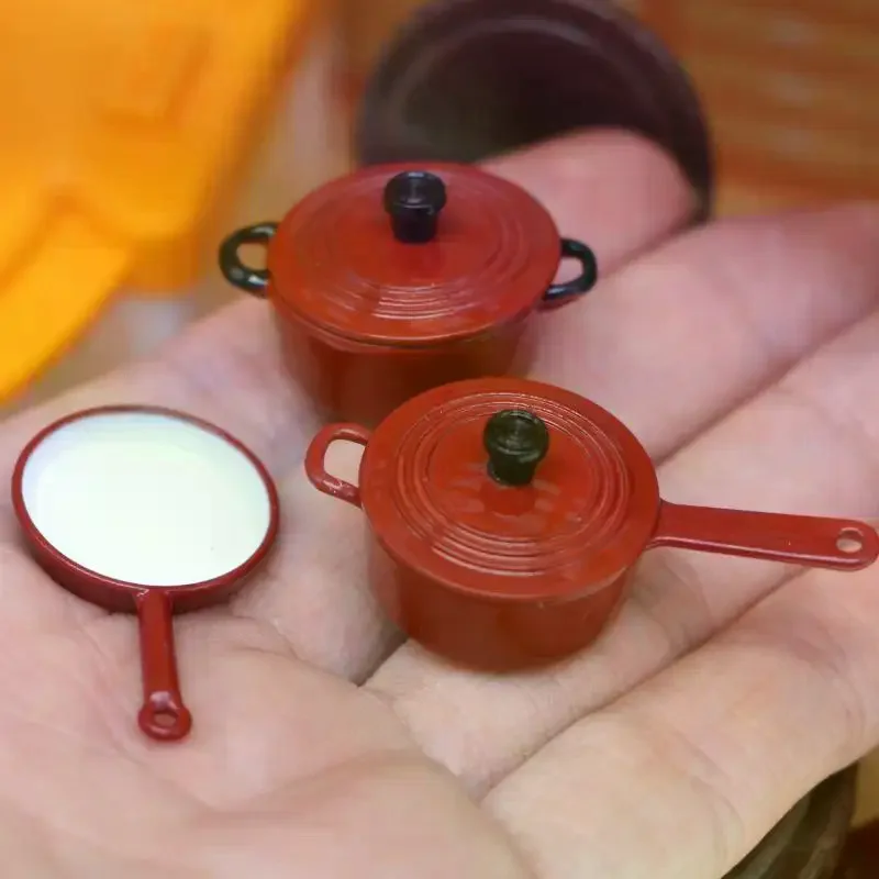 Ustensiles de cuisine miniatures, ensemble de cuisine, accessoires pour maison de poupée, casseroles et poêles en alliage émail 1:12, Mini Kit de jeu de cuisine pour jeu, 3 pièces