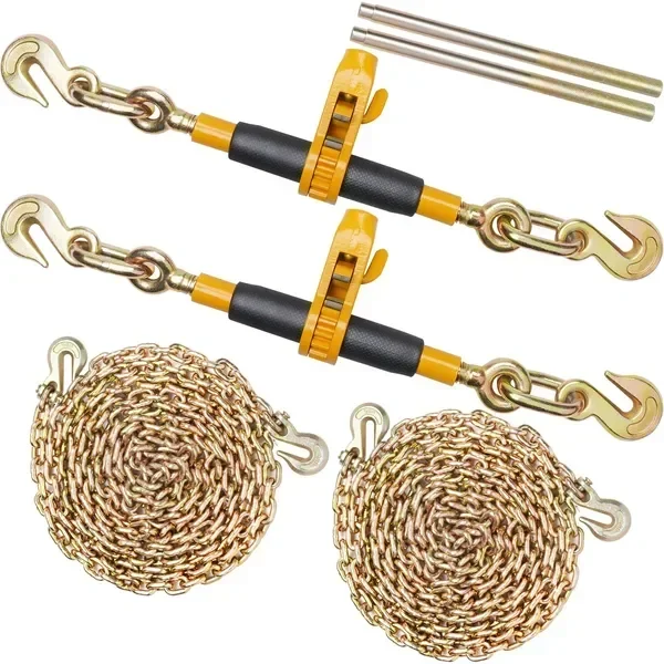 Ratchet Chain Binder, 5/16'-3/8' Heavy Duty Load Binders with G80 Chains, 7100 lbs Secure Load Limit