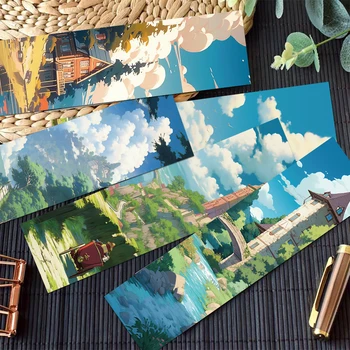 子供のための漫画スタイルのブックマーク、ブックマーク、図とヴィンテージの風景、ブックページマーカー、文房具用品、ギフト、30個