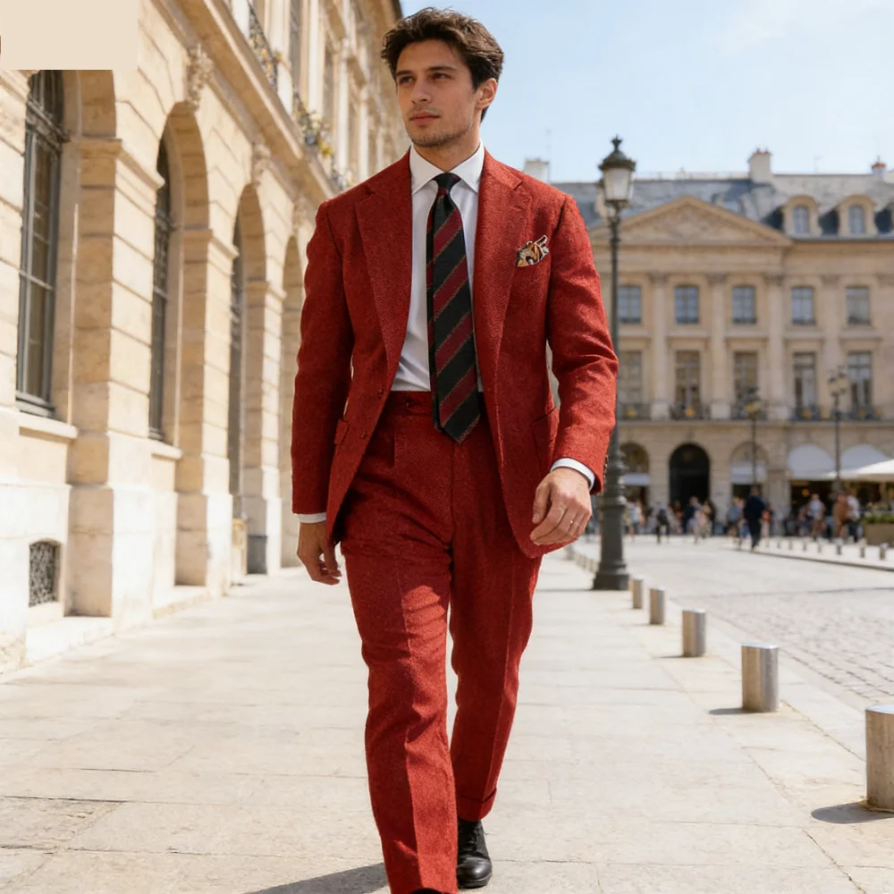 

Classic Three-Piece Men's Suit in Fish Scale Design with Blazer Vest And Woolen Trousers for Formal Activities