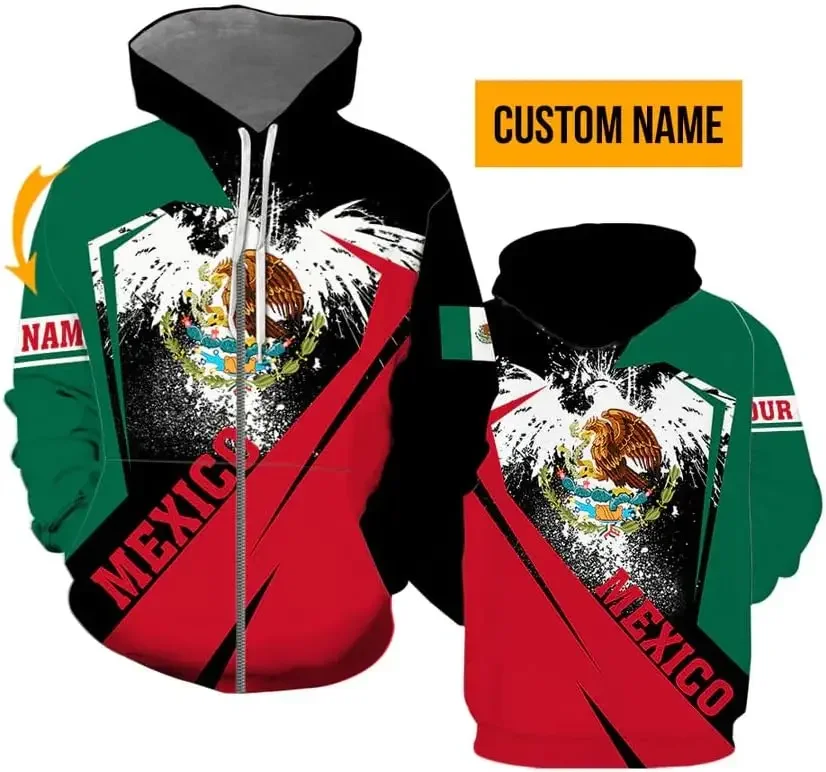 Sudadera con capucha de bandera de México para hombres y mujeres, Sudadera con capucha 3D, Sudadera con capucha de bandera de México, Sudadera con capucha patriota, nombre personalizado, estampado en toda la prenda