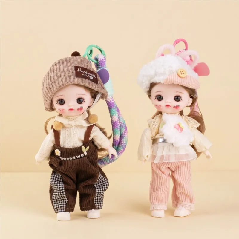 16CM College Style Doll Dress Up Toy Keychain Pendant Multi Joint Movable Action Figure DIY Toy With Clothes Mini Doll Girl Toy