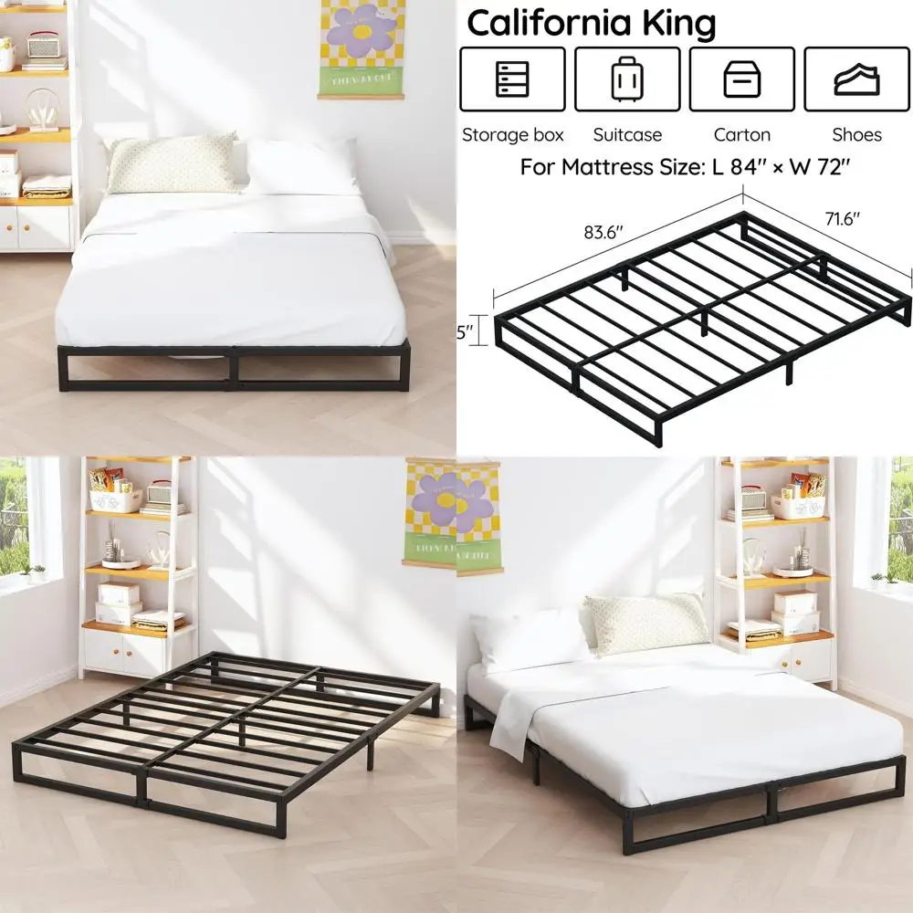 

Металлическая платформа для матраса California King 5 дюймов с поддержкой из стальных ламелей, не требует пружинного блока, простая сборка, черный цвет