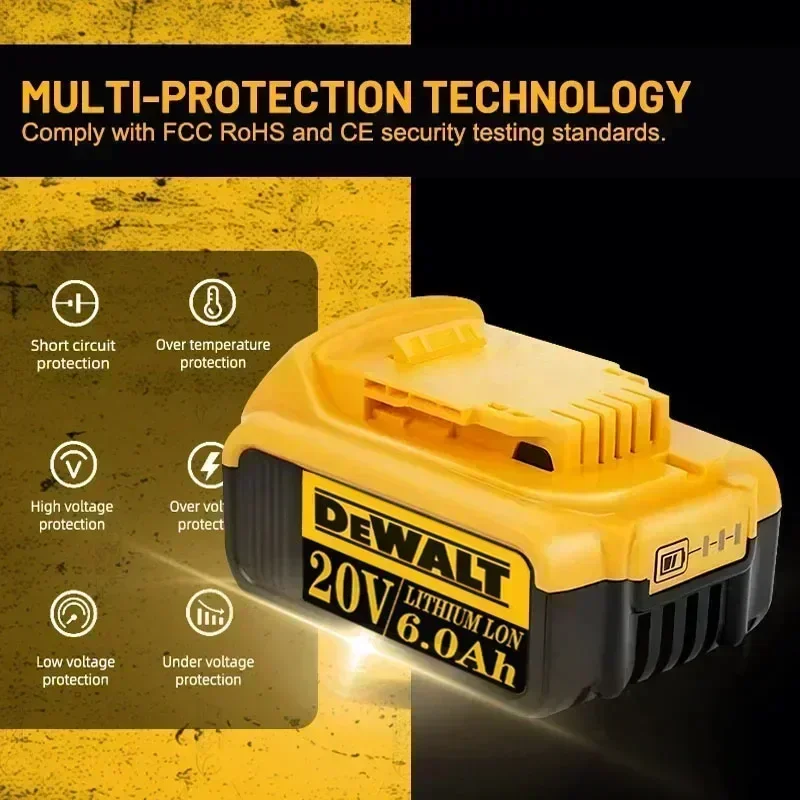 20V 6.0Ah แบตเตอรี่ลิเธียมแบบชาร์จไฟได้,BDC112 DEWALT Charger,O Original Dewalt 20V DCB206, DCB205,DCB200 DCB609 แบตเตอรี่เครื่องมือ