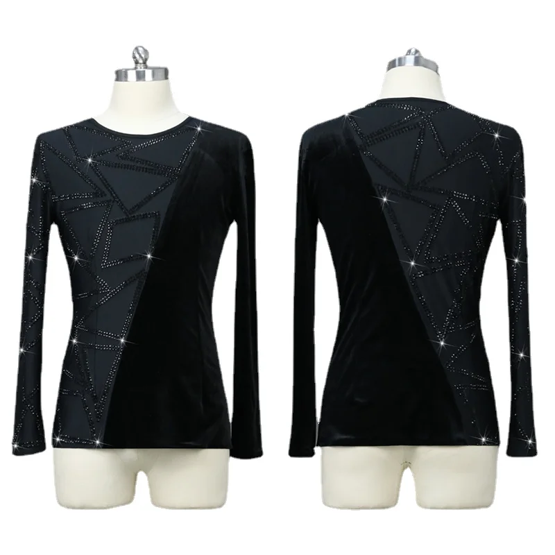 

Customized Men Latin Dance Competition Clothes Plus Diamond Tops and Flower Clothes Dance Stage Performance