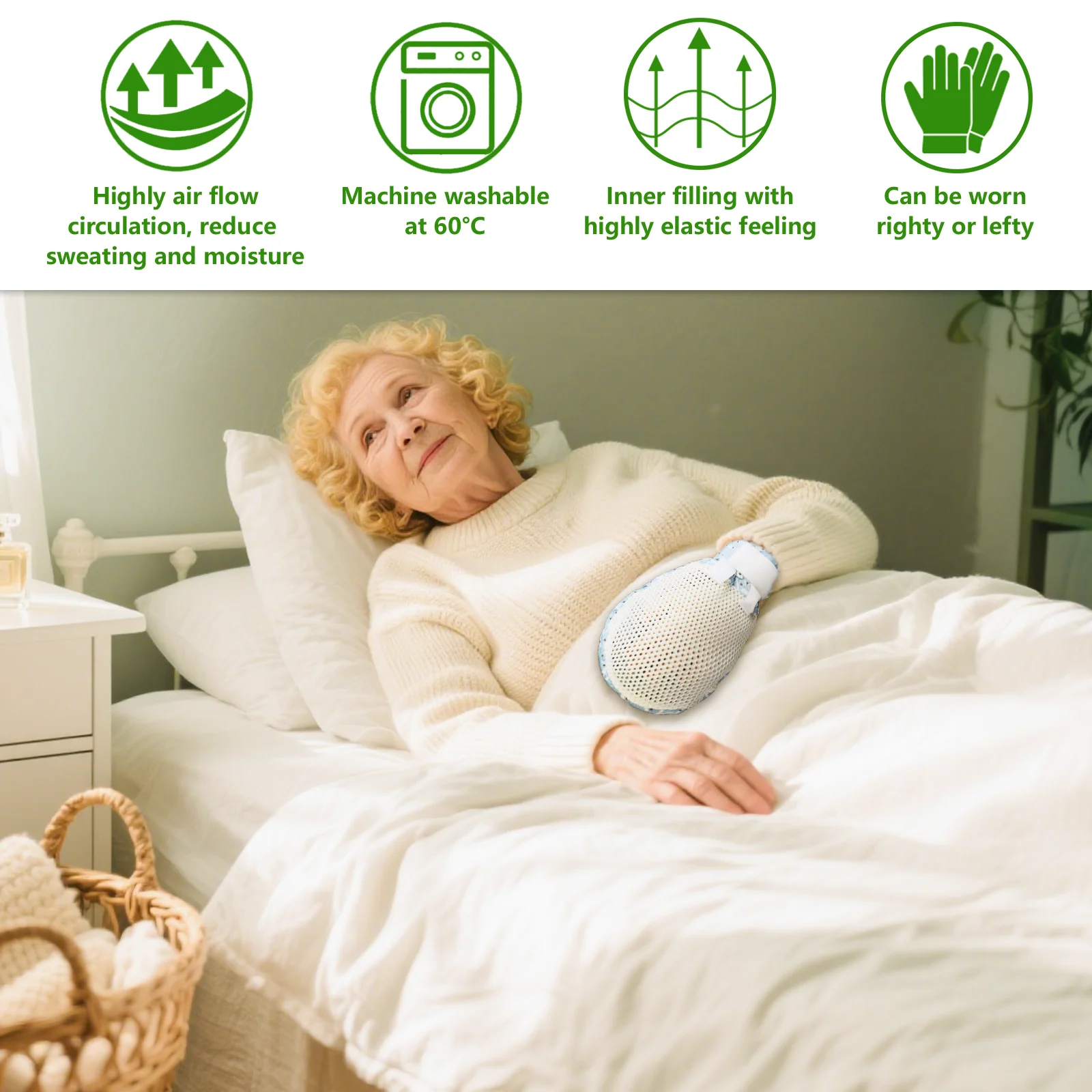 Ehucon Dementia Restraint Gloves,Breathable Hand Mittens with Movable Beans,Washable Anti-Scratch Gloves for Elderly Care,2PCS