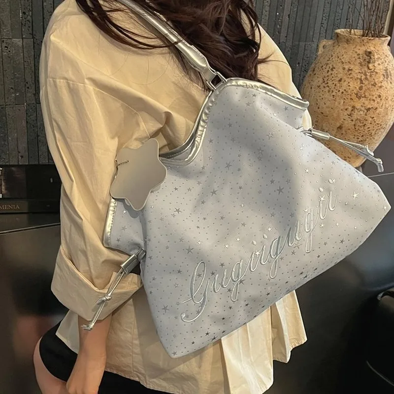 Women Star Pattern Shoulder Tote Bag Large Capacity Casual Hobo Handbag for Daily Work Travel Weekend Use view 3